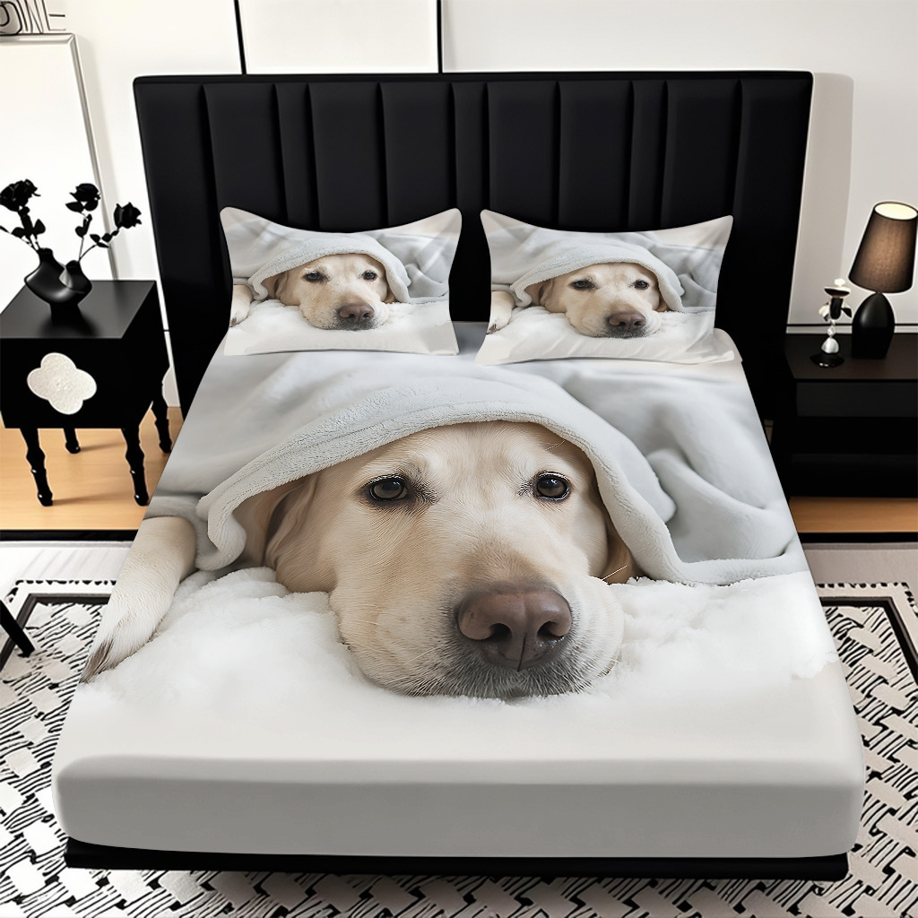 TEMU / JIT comercio exterior transfronterizo textil doméstico lindo perro 3D impresión digital cama cama cama cama kit de cama de cama vendida directa fábrica