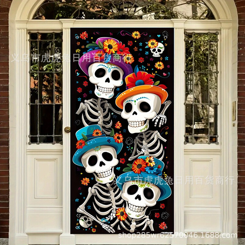 Cross-Border New Party Amazon Temu Xiyin 2D Door Cover Graduation Season Door Cover Horror Skull Undead Halloween Cross-Border New Party Amazon Temu Xiyin 2D Door Cover Graduation Season Door Cover Horror Skull Undead Halloween
