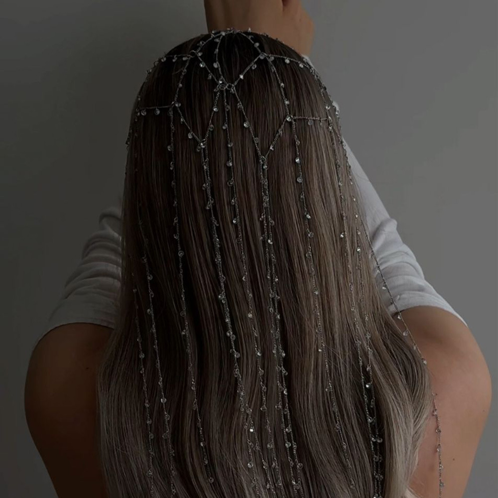 Temperamento europeo y americano red bordilla banda de cabello alta sensación de diamante cadena de cabello hadas accesorios banda de cabeza