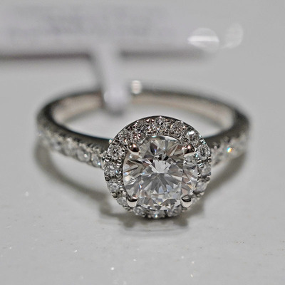 PT950铂金培育钻石戒指女士圆形灿若星辰结婚求婚|ru