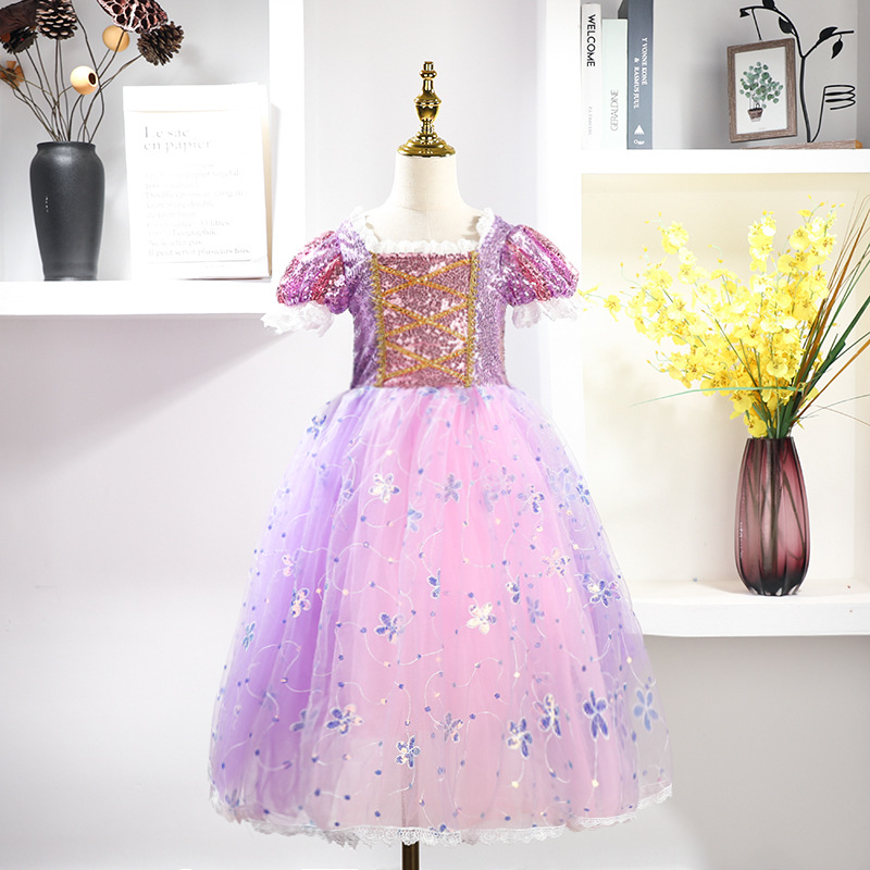 外贸长发公主连衣裙白雪公主冰雪奇缘礼服连衣裙子