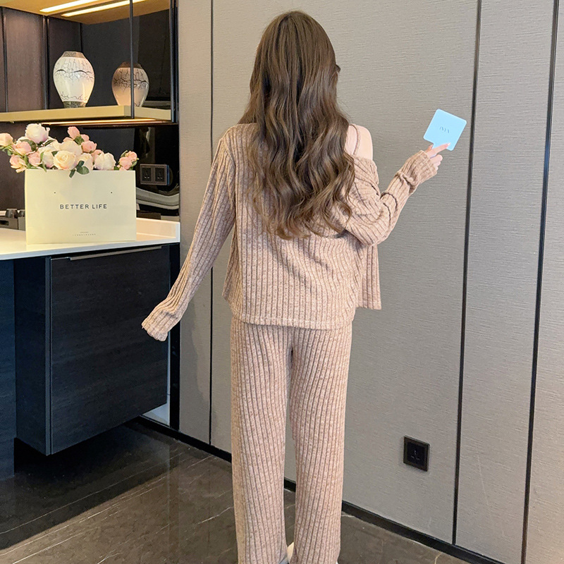 Cachemira de tres piezas pijamas de las mujeres de otoño e invierno de manga larga cepillado felpa 2023 Nuevo más tamaño sexy ropa de abrigo homewear traje