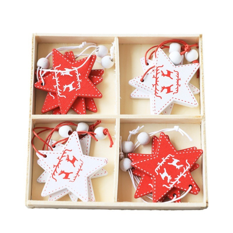 Navidad de madera pequeño colgante muñeco de nieve Troya árbol de Navidad de cuatro rejillas en caja decoraciones de árboles de Navidad transfronteriza al por mayor