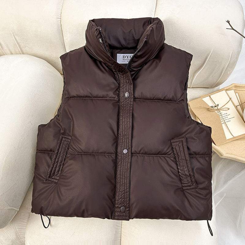 Chaleco de algodón de pluma para mujeres 2024 otoño y invierno nuevo estilo coreano de algodón suelto hombro collar de collar de algodón de color sólido chaleco