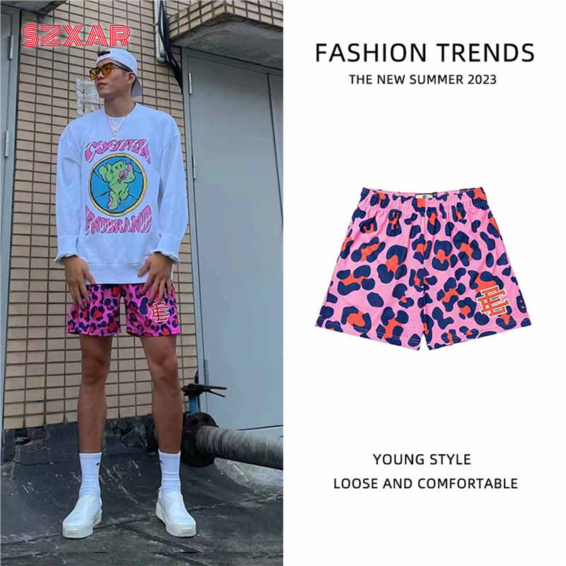 Ee Trendy American Basketball Shorts Knee-Length Quick-Dry Sports Shorts Men's Summer Loose Casual Leopard Print Quarter Shorts