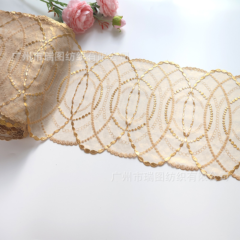 现货闪闪烫膜地图花刺绣网纱花边 睡衣裙边内衣文胸蕾丝辅料宽23