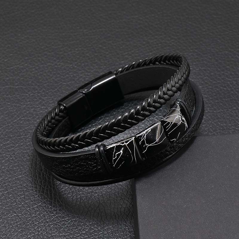 Gothic Lederarmband Für Herren Mit Magnetverschluss Und Flechtmuster_voghion.com