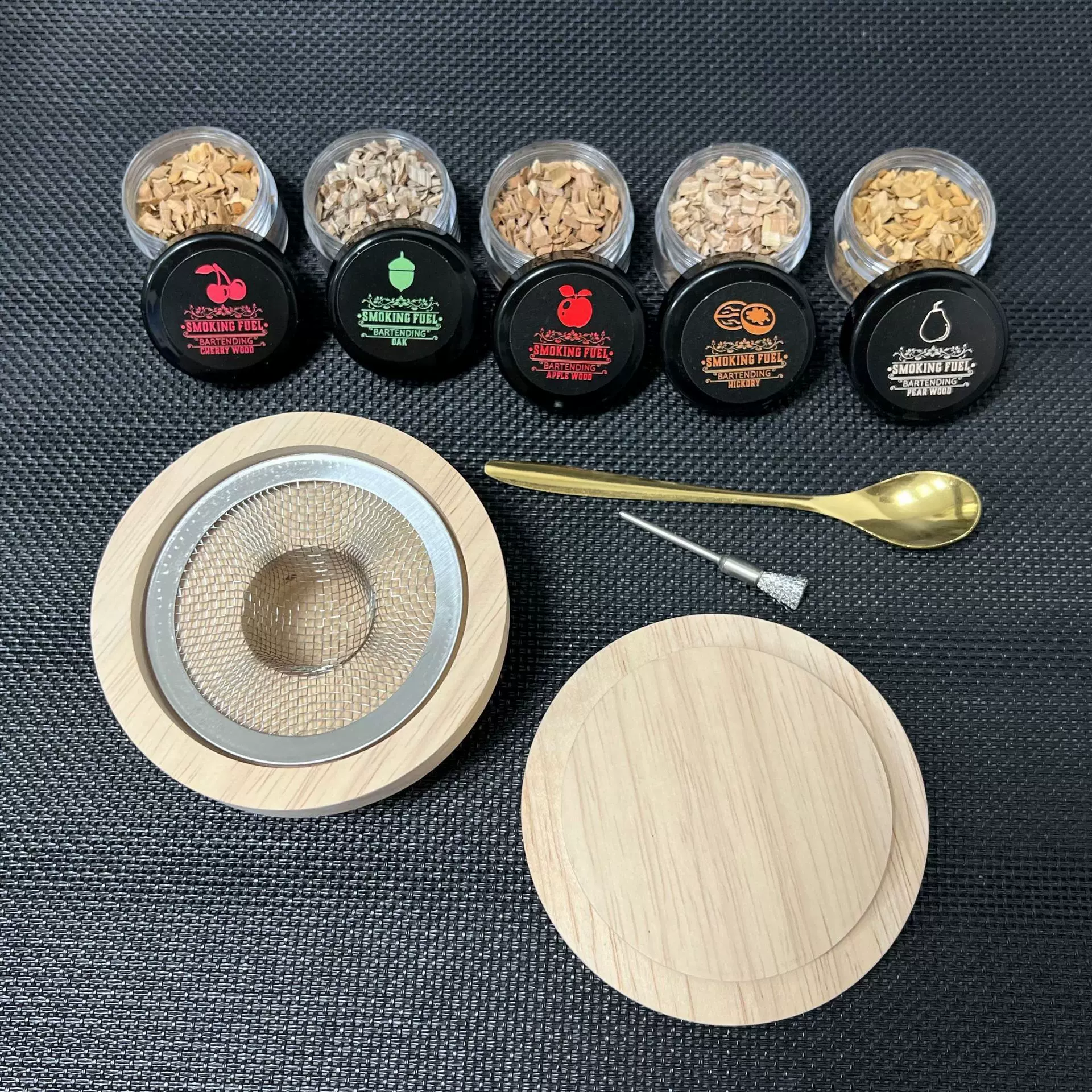 鸡尾酒烟熏盖套装 木制烟熏器 食品烟熏工具 烟熏木盖亚马逊爆款