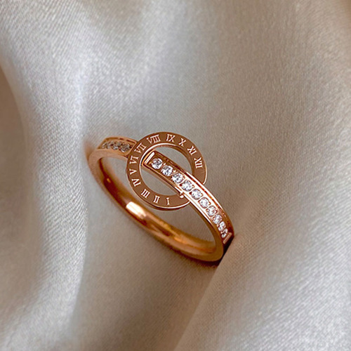Simple ins titanium steel open ring for women rose gold zircon stainless steel couple ring non-fading niche jewelry