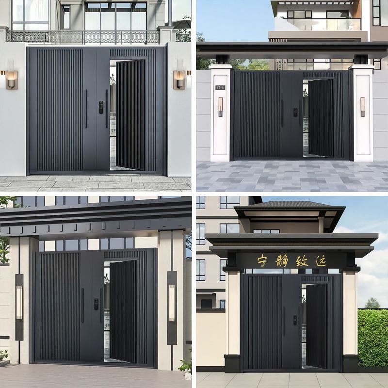 Aluminum Alloy Gate Villa Garden Self-Built House Gate Tower Aluminum Art Yard Gate Courtyard Entrance Sliding New Chinese Style Gate
