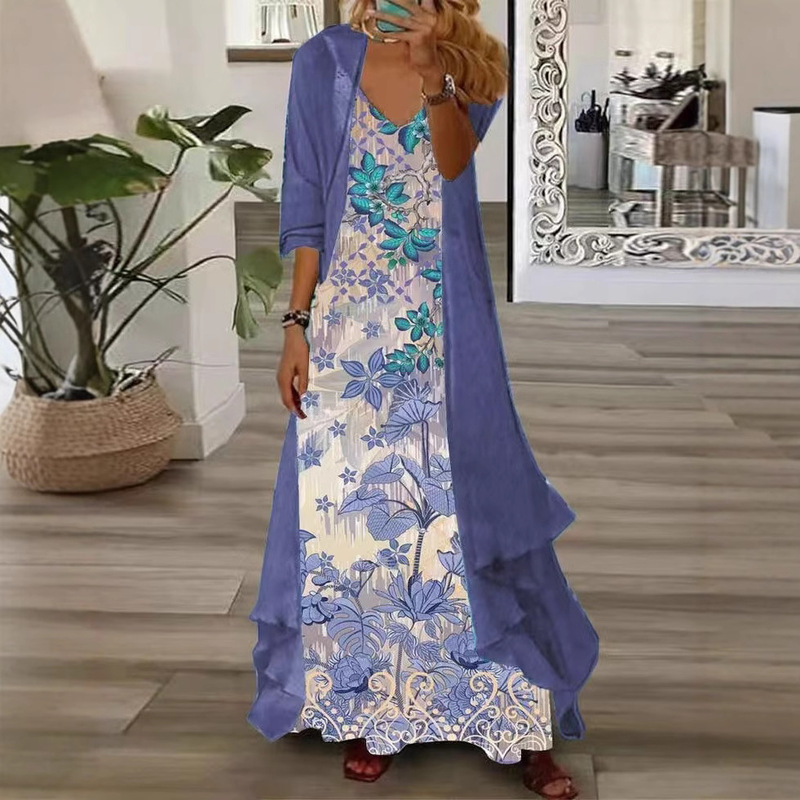 In-Stock Cross-Border 2026 European and American Summer Women's Printed Vacation Strap Dress Indian Style Flared Skirt Two-Piece Set In-Stock Cross-Border 2026 European and American Summer Women's Printed Vacation Strap Dress Indian Style Flared Skirt Two-Piece Set