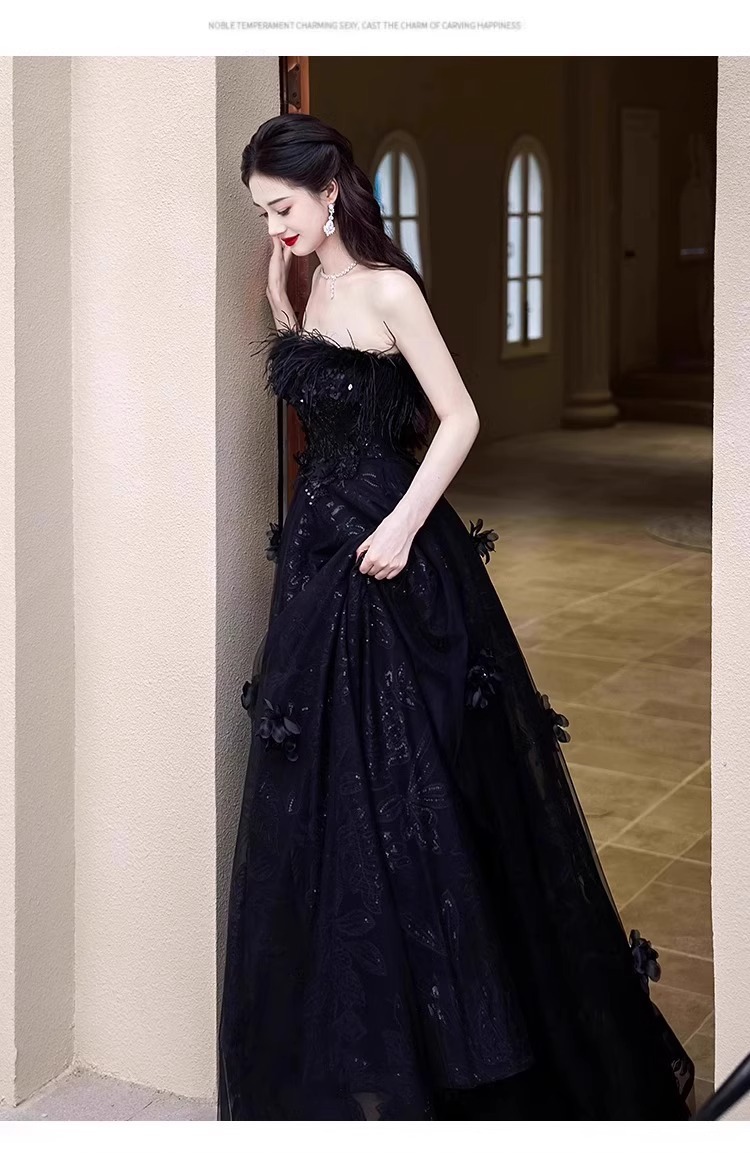 Váy dạ hội quây dáng suông midi chất satin mềm mại — đen chi tiết 19