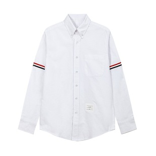 TB JL Couple's Long Sleeve Shirt Cotton Sweat Absorbing Oxford Double Sleeve Ribbon Casual Commuting New Men's Shirt
