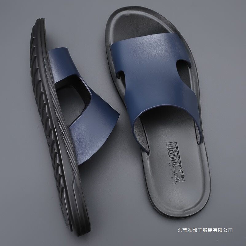 Men's New Summer Outdoor Slippers for Middle-Aged and Elderly People, Pure Leather Sandals, Non-Slip Outdoor Men's Soft Leather Soft-Soled Dad Slippers