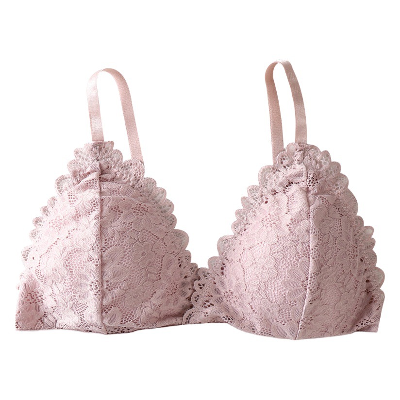Belleza de nuevo la ropa interior de las mujeres de la piel de encaje sexy francés Triángulo Copa chica se reunieron sujetador de la correa inalámbrica sujetador
