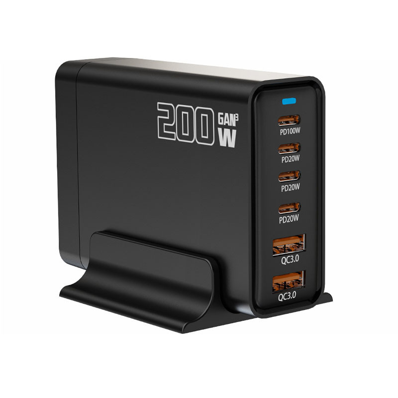 200W gallium nitride desktop charging station TypeC multi-port USB charger head PD100W fast charging mobile phone notebook