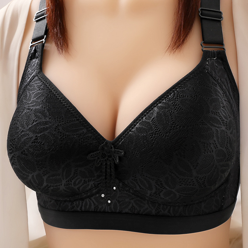 Large Size Wire-Free Comfortable Push-Up Side-Cup Women's Underwear Breathable Sweat-Absorbent Thin Molded Cup Four-Breasted Mother's Bra