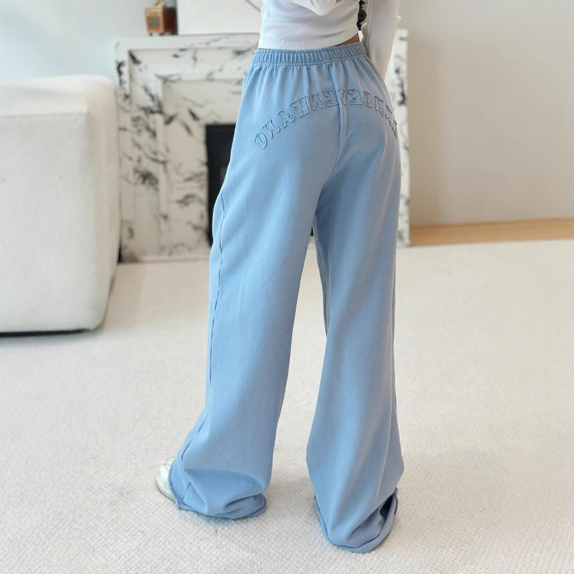 NANYOU 여성의 틈새 브랜드 편지 스티커 자수 캐주얼 ELASTOELASTIC 허리 다리 바지