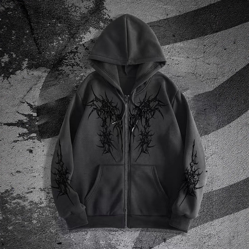 Dark Zipper Cardigan Hooded Sweatshirt Men's Spring and Autumn Cross-Border New Niche Harajuku Sports Hoodie Couple Tops