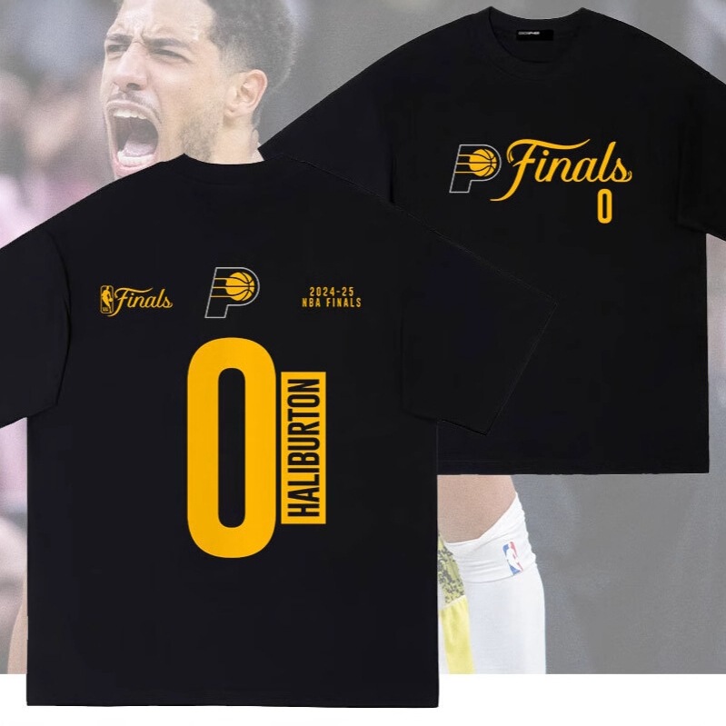 Official Website Same Style Pacers East Crown Haliburton Long-Staple Cotton Short-Sleeved T-Shirt Cross-Border Trendy Brand