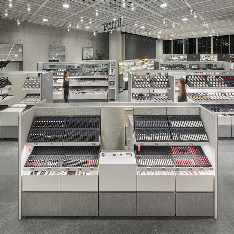制作精品化妆品中岛展柜木烤漆单面双面面膜香水直角柜台展示柜