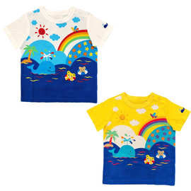 现货miki童装夏季新款男女儿童卡通小熊水上乐园刺绣短袖T恤上衣