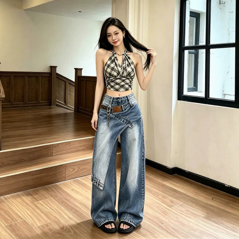 American Retro Style Large Pocket Workwear Cropped Jeans Plus Size Street Style Loose Wide-Leg Shorts American Retro Style Large Pocket Workwear Cropped Jeans Plus Size Street Style Loose Wide-Leg Shorts