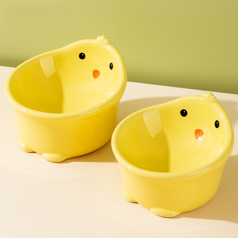 Pollo amarillo de dibujos animados cuencos de cerámica para gatos cuencos para perros alimento de agua para mascotas perros artículos domésticos al por mayor