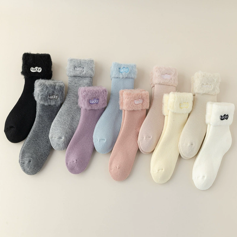 Вышитые носки Lucky женский осенью и зимой бархат утолщение теплые носки для сна