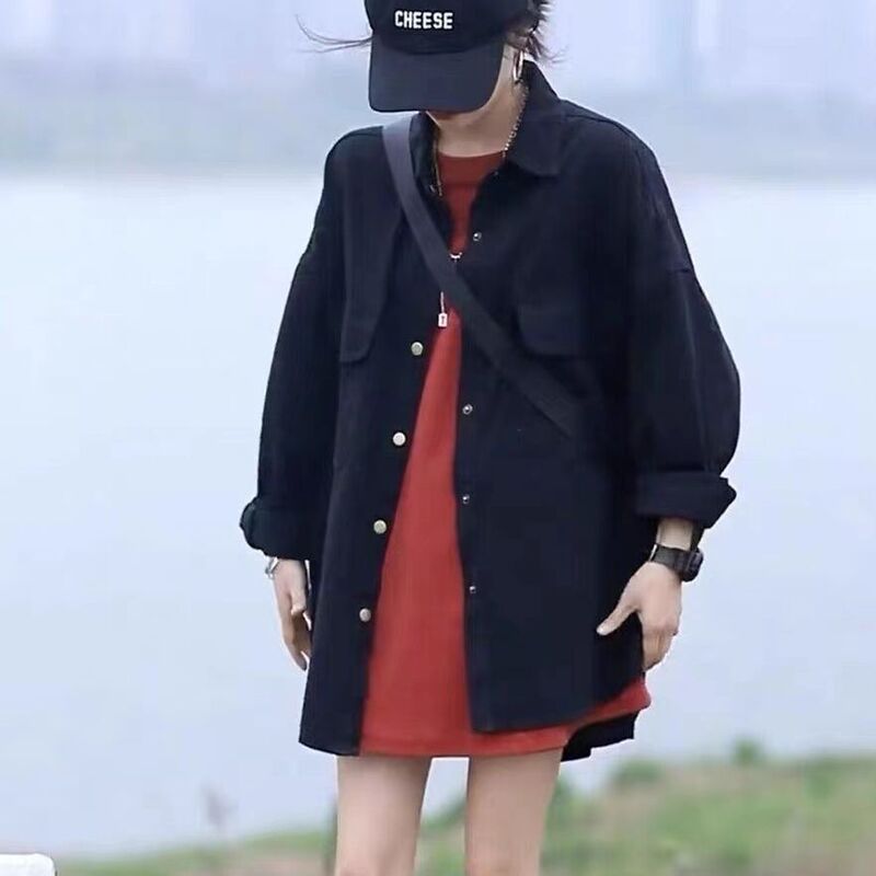 欧货韩版衬衫女中长款外套2025秋季复古港风宽松休闲小个子上衣|undefined