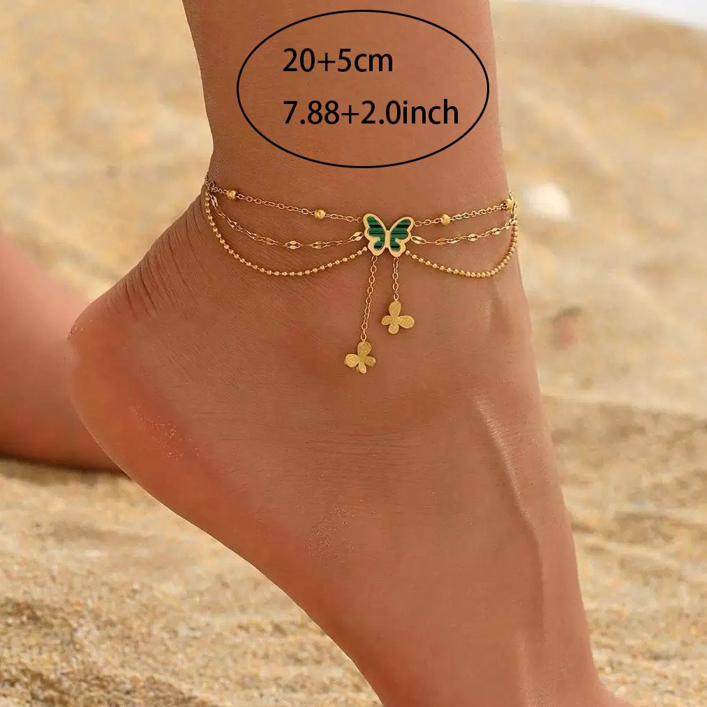 European and American Cross-Border Butterfly Stacked Double-Layer Anklets, Fashionable and Versatile Accessories, Niche Design, Light Luxury, High-End Feel for Women