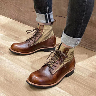 Aofu Shoes 6079 Japanese Style Retro Umbrella Motorcycle Short Boots Distressed Ami Khaki Martin Boots Winter Cotton