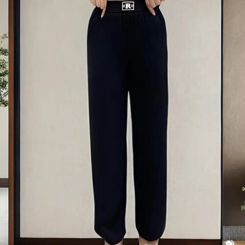 Middle-aged and elderly summer straight pants, large size women's pants, high-waist fashionable pants, breathable thin, slimming and temperament casual pants