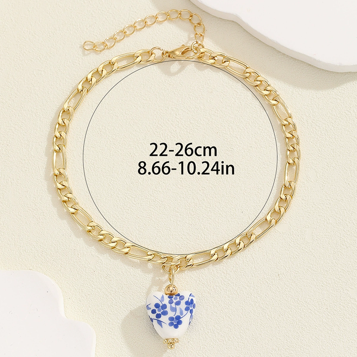Retro blue and white pendant stainless steel, ankle bracelet