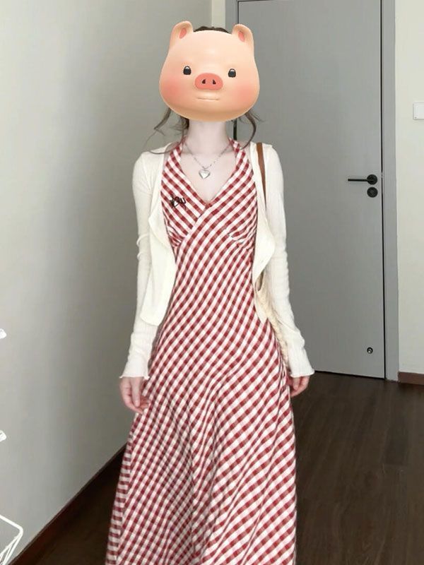 甘いスタイルのホルターネックスカート大きいサイズの女性の夏の薄い日焼け止めカーディガンウエスト痩身ドレス|undefined