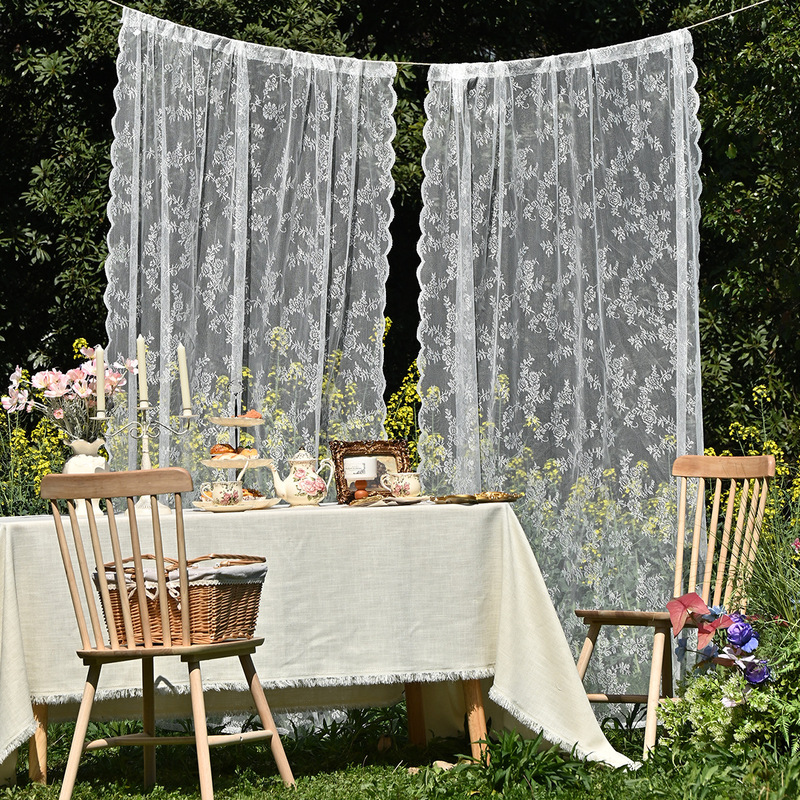 Cross-border generation new warp knitting lace pastoral outdoor window screen lace German curtain wear rod window screen outdoor finished curtain