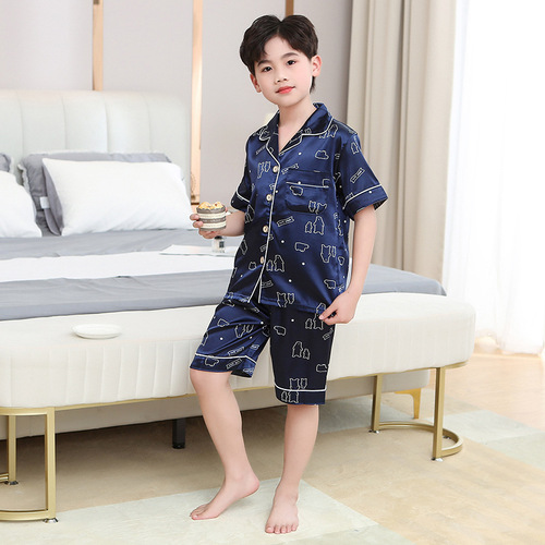 Children's home clothes suit summer thin boys and girls short-sleeved three-quarter pants air-conditioned clothes 3-8 children's pajamas