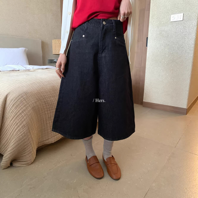 Hers One Spoon of Sweetness 2026 Early Spring New Korean Style High-Waisted Cropped Jeans for Petite Women Loose Wide-Leg Pants