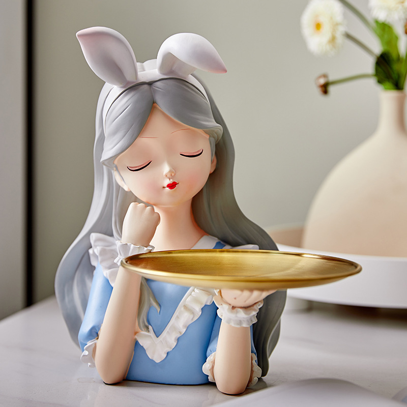 Nordic Style Resin Crafts Alice Rabbit Ears Tray Ornaments Home Living Room Entrance Candy Key Storage
