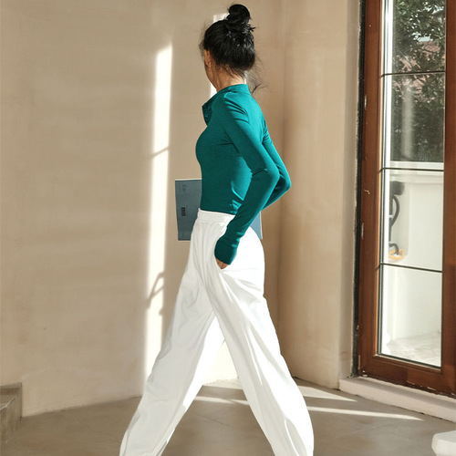 Autumn/Winter New Gym Running Training Sport Top Women's Long Sleeve Stand Collar Tight T-Shirt Elastic Yoga Wear