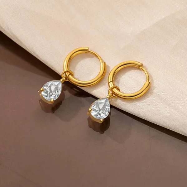 Cross-Border Hot-Selling Ins Non-Fading Titanium Steel Water Drop Zircon Earrings for Women, Niche Exquisite Fashion with a High-End 18K Gold Feel