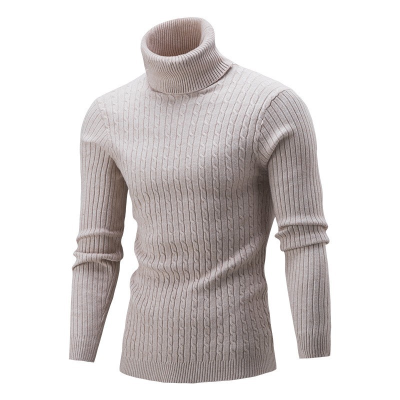 Multiple factory wholesale AliExpress foreign trade men's knitted sweaters, autumn and winter new European and American style high neck solid color cable knit sweaters