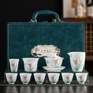 白皙玉泥手绘蕙质兰心茶具套组家用会客泡茶盖碗茶杯商务伴手礼品