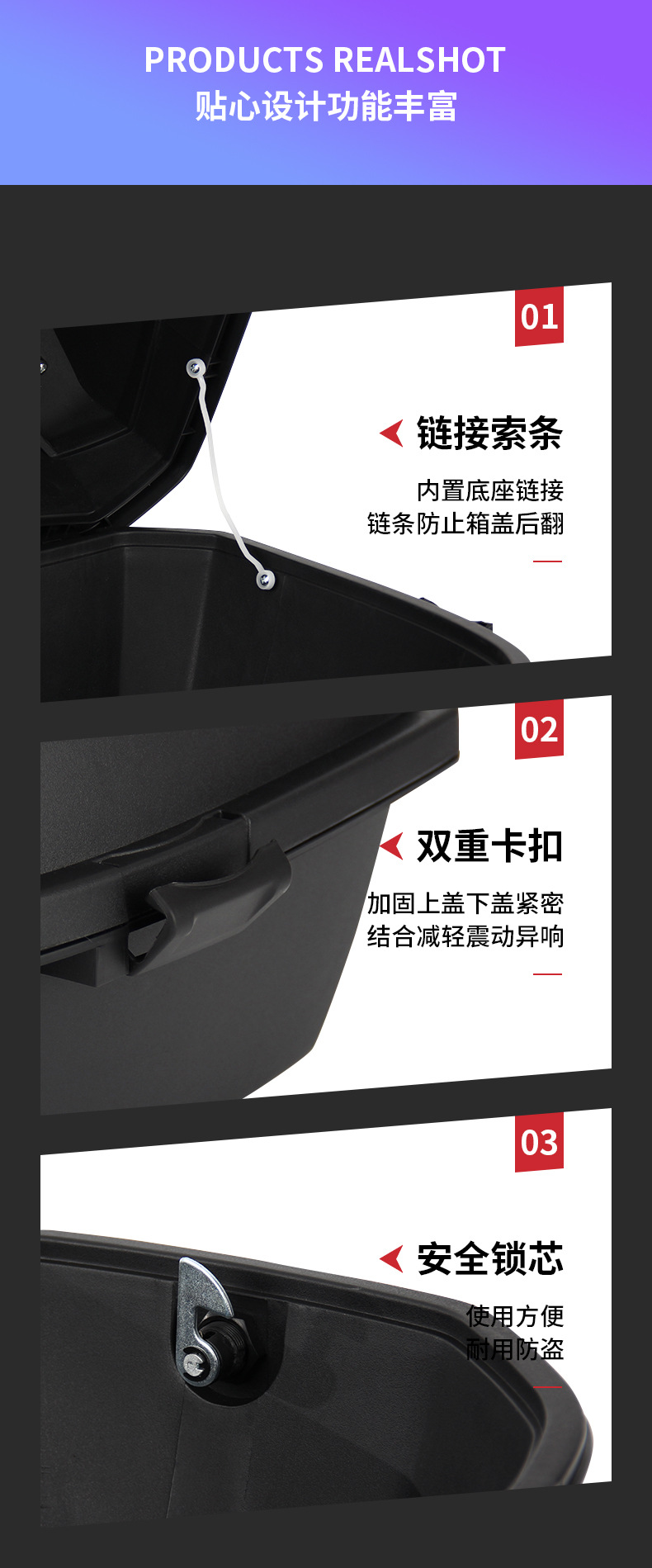 Electric Vehicle Trunk, Battery Car Rear Trunk, Large-Capacity Storage Tool Box, Storage Box, Universal for Scooters