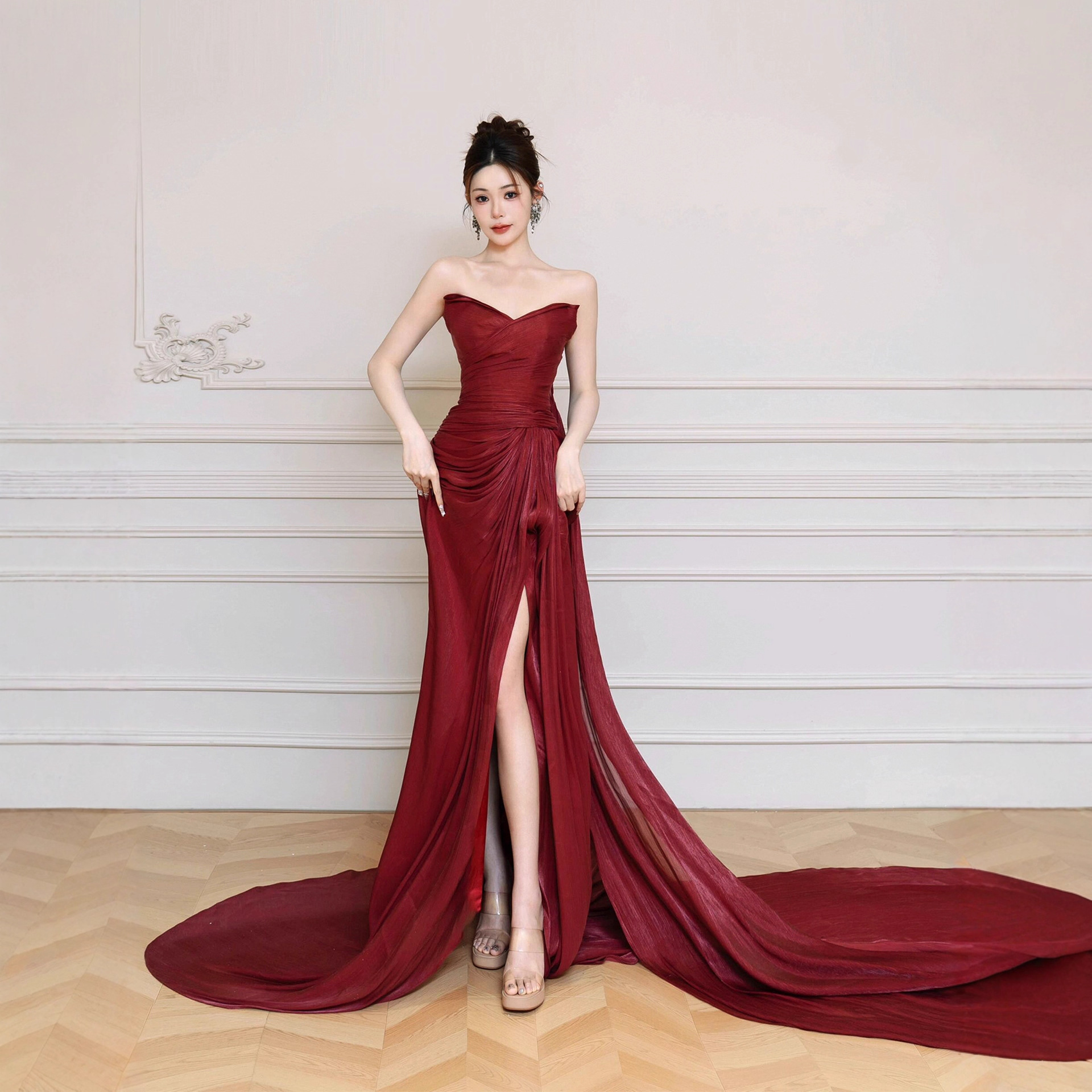 Cross-Border Supply Light Luxury Niche Toast Dress Bride Welcome Gauze Engagement Dressing Gown Host Banquet Evening Dress Adult