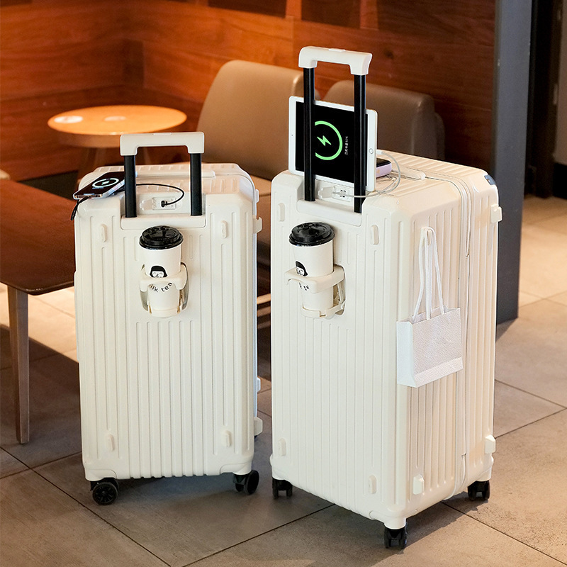 Rechargeable Five-Wheel High-Capacity Cross-Border Women's Suitcase with Cup Holder, Universal Wheel Brake, Shock-Absorbing Men's Suitcase