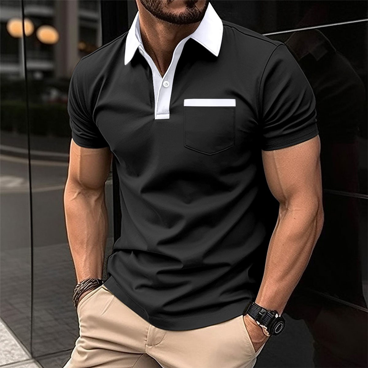 Polo uomo slim fit con colletto e tasca frontale elegante_voghion.com