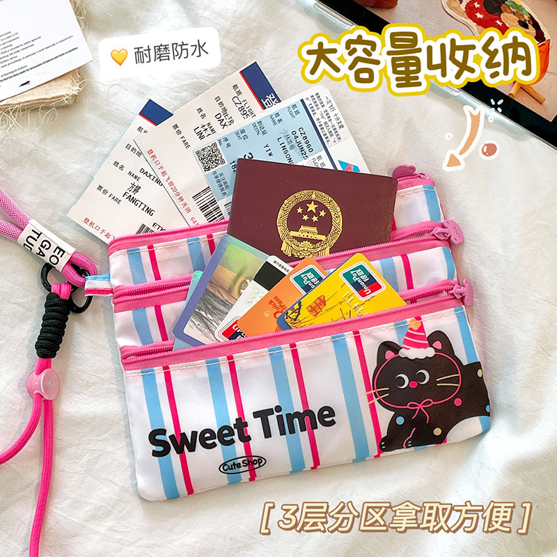 新しいスタイルのIDカードホルダー、かわいい出張、多機能、ポータブル、パスポートIDカード三層収納バッグ|undefined