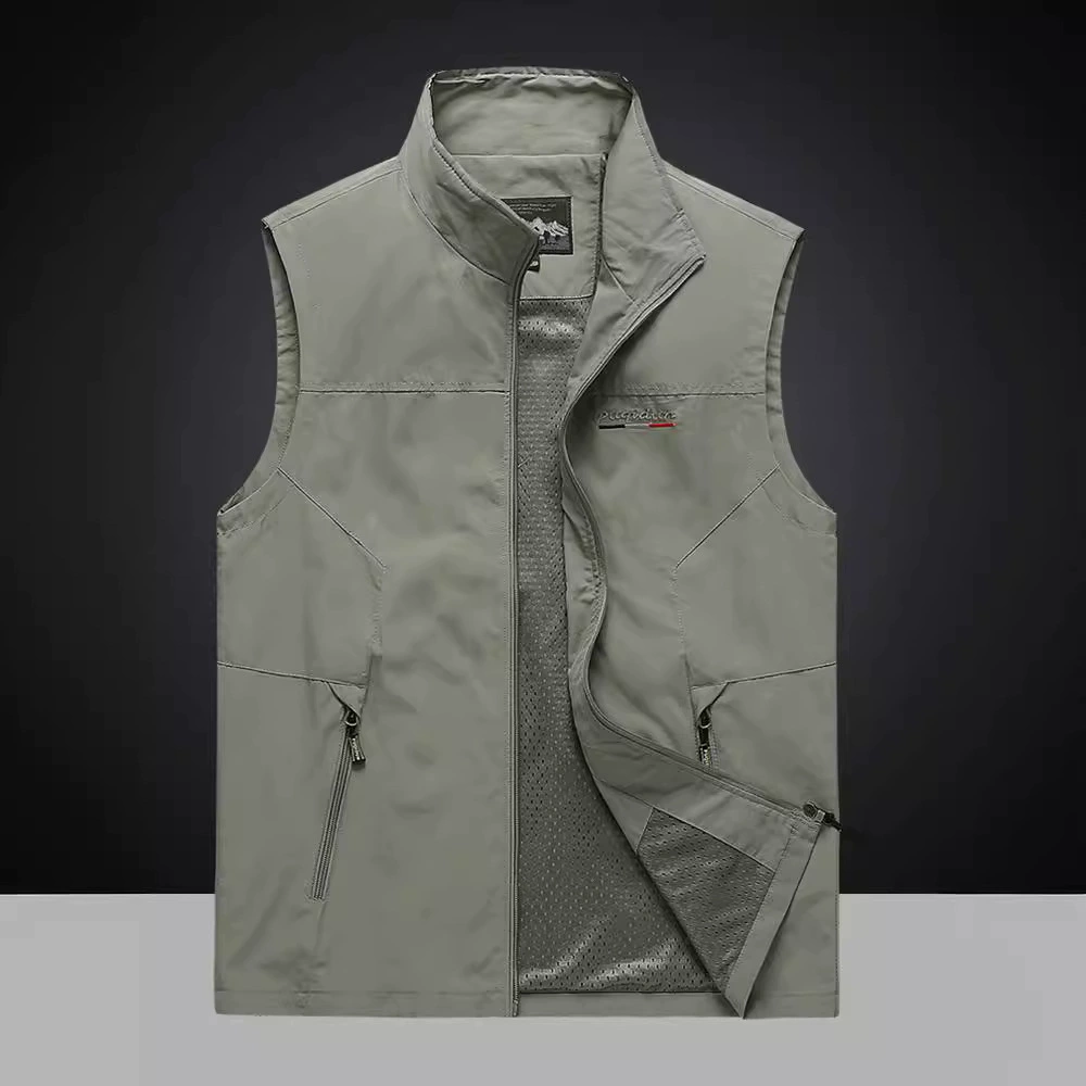 2024 новый жилет весной и осенью тонкий стоячий воротник на открытом воздухе повседневная рыбалка фотография плеча модная многокарманная куртка мужской