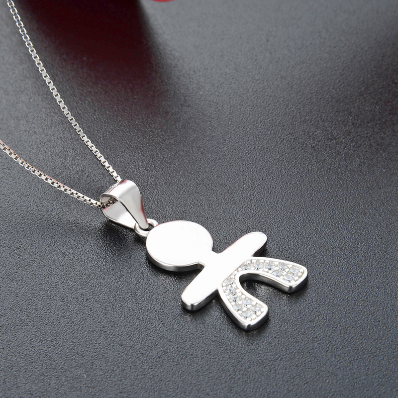 S925 muñeca de plata esterlina de carácter de los niños collar de los hombres y las mujeres simple estilo coreano creativo Micro incrustaciones de circón colgante cadena de la clavícula